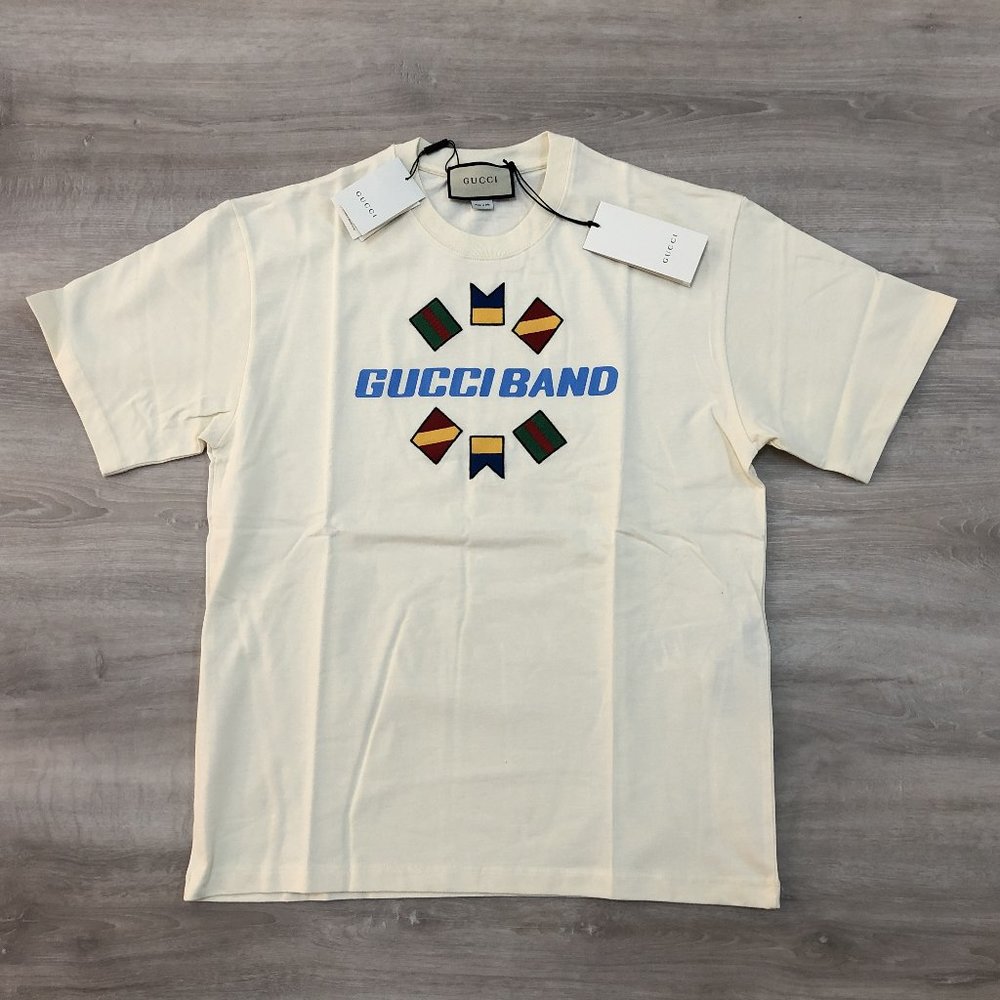 Gucci Men Band Embroidery White T-Shirt "M"